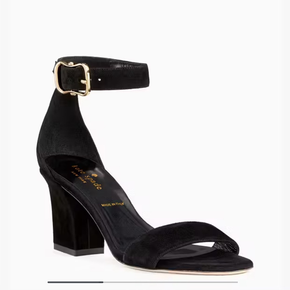 Kate Spade Suzanne Black Suede Ankle Strap Block Heel Sandals - size 9
